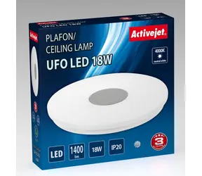 Activejet UFO LED stříbrno-bílá / Stropní svítidlo / 18W / 4000K / 1400lm / IP20 / ?32,5 cm