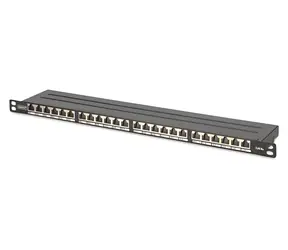 Digitus 0,5U černá / Patch panel / 24 portů / Cat6a / stíněný / RJ-45