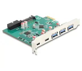 Delock / PCI Express karta / 3x extern USB Typ-A + 2x extern USB-C / 1x intern 19pin USB / USB 3.2 Gen 1 (5 Gbps)