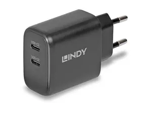 Lindy GaN 65W černá / Nabíječka / 2x USB-C / Power Delivery 3.0 / GaN