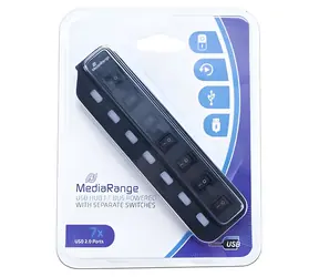 MediaRange USB hub černá / 7 portů / USB 2.0 / Plug and Play