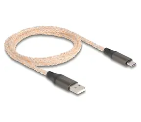 DeLock USB-A - USB-C kabel 1 m transparentní / USB kabel / RGB podsvícení / USB 2.0 480 Mbit/s / zlacené konektory