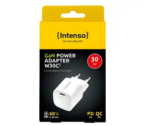 Intenso W30C2 GaN bílá / Nabíječka / USB-C / PD 3.0, QC 4.0 / 30W