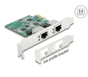 Delock PCI Express x1 / Síťová karta / 2x RJ45 / 2,5 Gigabit LAN / Wake-on-LAN / Low Profile