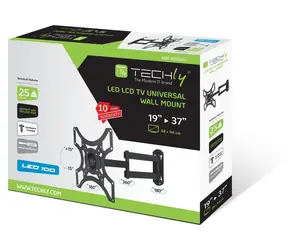 Techly ICA-LCD-2923B černá / Držák TV / 19-37" / VESA 75-200 mm / náklon 15° / otočný 360° / nosnost 25 kg