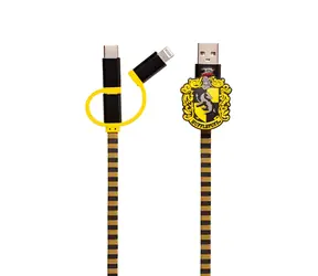 ThumbsUp! Hufflepuff černá, žlutá / Nabíjecí kabel 3v1 / Lightning / Micro USB / USB-C / 1 m