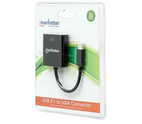 Manhattan USB-C 3.1 černý / Konvertor na VGA / rozlišení 1920 x 1200 / bez nutnosti napájení