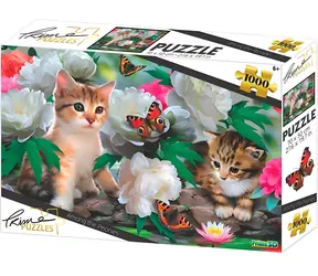 PRIME 3D Puzzle Koťata mezi pivoňkami / 1000 dílků