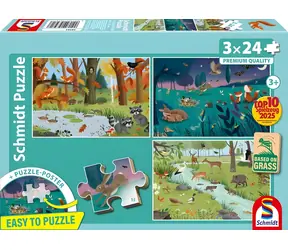 SCHMIDT Puzzle Lesní a luční zvířata / 3x24 dílků / od 3 let / 26,3 x 17,8 cm