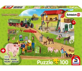 SCHMIDT Puzzle Schleich Farma s prodejním stánkem / 100 dílků / + figurka Schleich