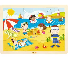 VIGA Dřevěné puzzle Léto / 24 dílků / Dřevěná deska s rámečkem