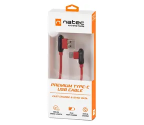 Natec Prati červená / Datový kabel / USB-C - USB-A / úhlový konektor / 1 m