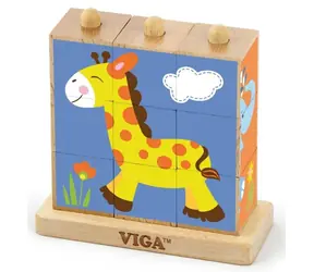 VIGA Nasouvací kostky Safari / 9 dílků / bukové dřevo / od 2 let