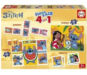 EDUCA Soubor her Stitch 4v1 / Puzzle 25 a 50 dílků, domino, pexeso