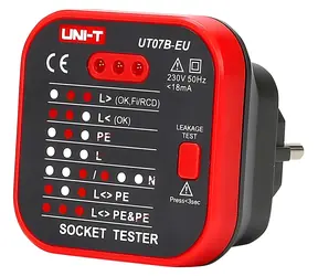 UNI-T UT07B-EU / Zkoušečka zásuvek / test RCD 30 mA / 230 V