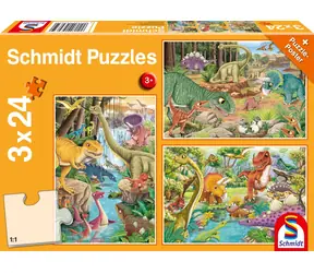 SCHMIDT Puzzle Dinosauři / 3x24 dílků / od 3 let / 26,3 x 17,8 cm