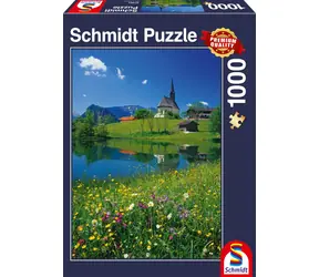 SCHMIDT Puzzle Inzell, Einsiedlhof a kostel sv. Mikuláše / 1000 dílků / rozměr 49,3 × 69,3 cm