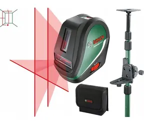 BOSCH UniversalLevel 3 + TP320 / Křížový laser / dosah 10 m / přesnost ±0,5 mm/m / samonivelace / úhel 120°