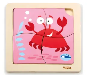 VIGA Dřevěné puzzle Krab 4 dílky / od 18 měsíců