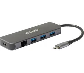D-Link DUB-2334 šedá / USB-C hub / 3x USB 3.0 / RJ-45 Gigabit LAN / USB-C PD 3.0