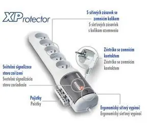 Acar XProtector bílá / Prodlužovací přívod / 230V / 5 zásuvek / 3 m / vypínač / přepěťová ochrana