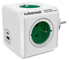 Cubenest PowerCube Original PD 20W A+C bílá/zelená / Rozbočovač / 4x zásuvka / USB-A + USB-C / Dětská pojistka