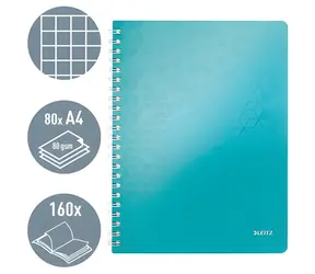 Leitz WOW ledově modrá / Blok / A4 / čtverečkovaný / drátěná vazba / PP desky / 80 g/m2