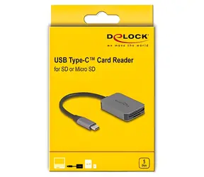 DeLock USB-C čtečka karet SD/microSD šedá / Čtečka karet / USB-C 3.2 Gen 1 / 5 Gbps