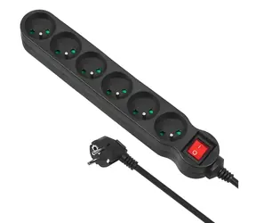 Maclean Energy MCE187 černá / Prodlužovací kabel / 230V / 6 zásuvek / 3 m / bez vypínače