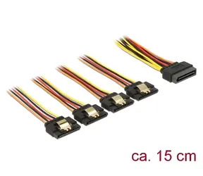 Delock SATA 15 pin / Napájecí kabel / 1x SATA (M) - 4x SATA (F) / s aretací / 15 cm