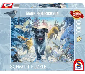 SCHMIDT Puzzle Psí láska: Černý labrador ve sněhu / 1000 dílků / od 12 let