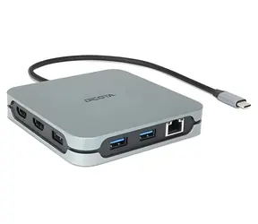 DICOTA USB-C 10v1 stříbrná / Dokovací stanice / 2x HDMI 8K / 6x USB / PD 100W / RJ-45