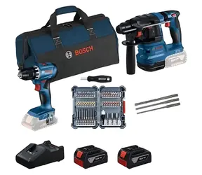 BOSCH GBH 18V-22 + GSR 18V-45 Professional / Sada aku nářadí / 18V / SDS-plus / 2x 4.0Ah / brašna