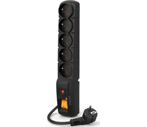 Acar F5 3m kabel černá / 5 zásuvek / Přepěťová ochrana