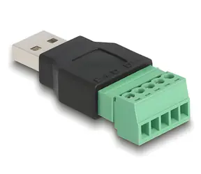 DeLock / Adaptér / USB 2.0 Typ-A - Terminal Block 5 pin / 2-dílný / černá, zelená