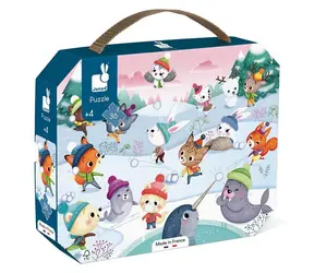 JANOD Puzzle v kufříku Party na sněhu / 36 dílků / 50 x 40 cm