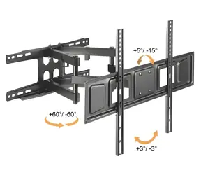 Brateck LPA63-466 černá matná / Výsuvný polohovatelný nástěnný držák pro TV 37"-80" / nosnost 40 kg / VESA 600x400