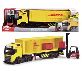 DICKIE Nákladní auto DHL Volvo FH16 / Přívěs a vysokozdvižný vozík / Světlo a zvuk / 35 cm