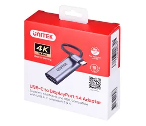 Unitek V1415A šedá / Adaptér / USB-C na DisplayPort 1.4 / 8K 60Hz / HDR