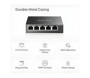Mercusys MS105GS-M2 / 5-portový switch / 2,5 Gbps / Desktop / kovové tělo / bez ventilátoru