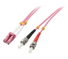 Lindy LC/ST OM4 růžová / Optický duplexní kabel / Multimode / 50/125 µm / 5 m