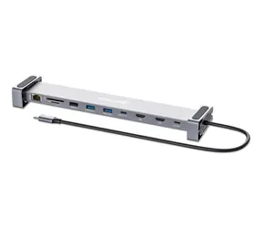 Manhattan Dokovací stanice 10-in-1 šedá / Dokovací stanice / USB-C / 2x HDMI 4K 60Hz / PD 100W / USB-A 3.2 Gen1