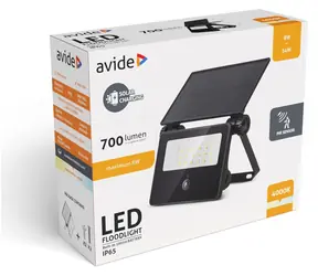 Avide LED reflektor solární s PIR čidlem / Venkovní svítidlo / 700 lm / akumulátor a solární panel