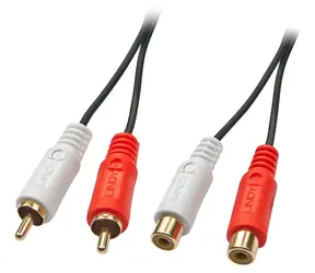 Lindy Audio kabel 2x RCA (M) - 2x RCA (F) 2 m černá / Audio kabel / Stereo / Pozlacené konektory