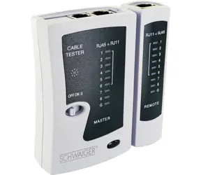 Schwaiger tester kabelů RJ45/RJ11 bílá / Tester kabelů / RJ-45 & RJ-11 / LED indikace