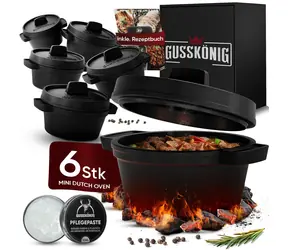 GUSSKÖNIG Sada mini litinových pánviček 6× 300 ml / Sada litinových pánviček / předem vypálené / do trouby i na gril