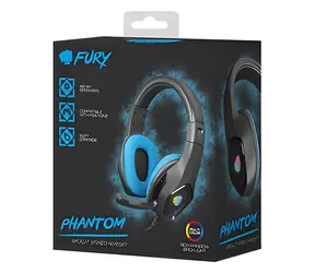 Fury Phantom černo-modrá / Herní sluchátka s mikrofonem / RGB podsvícení / kabel 2 m