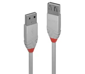 Lindy Anthra Line šedá / Prodlužovací kabel USB / USB A - USB A / 2 m / USB 2.0 / 480 Mbit/s