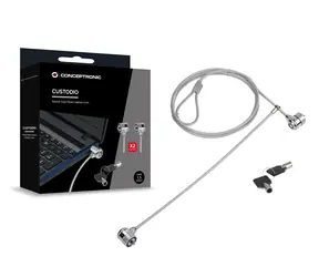 Conceptronic zamykací kabel k notebooku s dvojitým zámkem / Zamykací kabel / 1,5 m / průměr 4 mm / 2x klíč / stříbrná