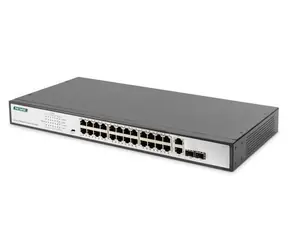 DIGITUS 24-Port PoE+ černá / Switch / Nespravovaný / 10/100 / PoE+ 370W / 2x SFP combo